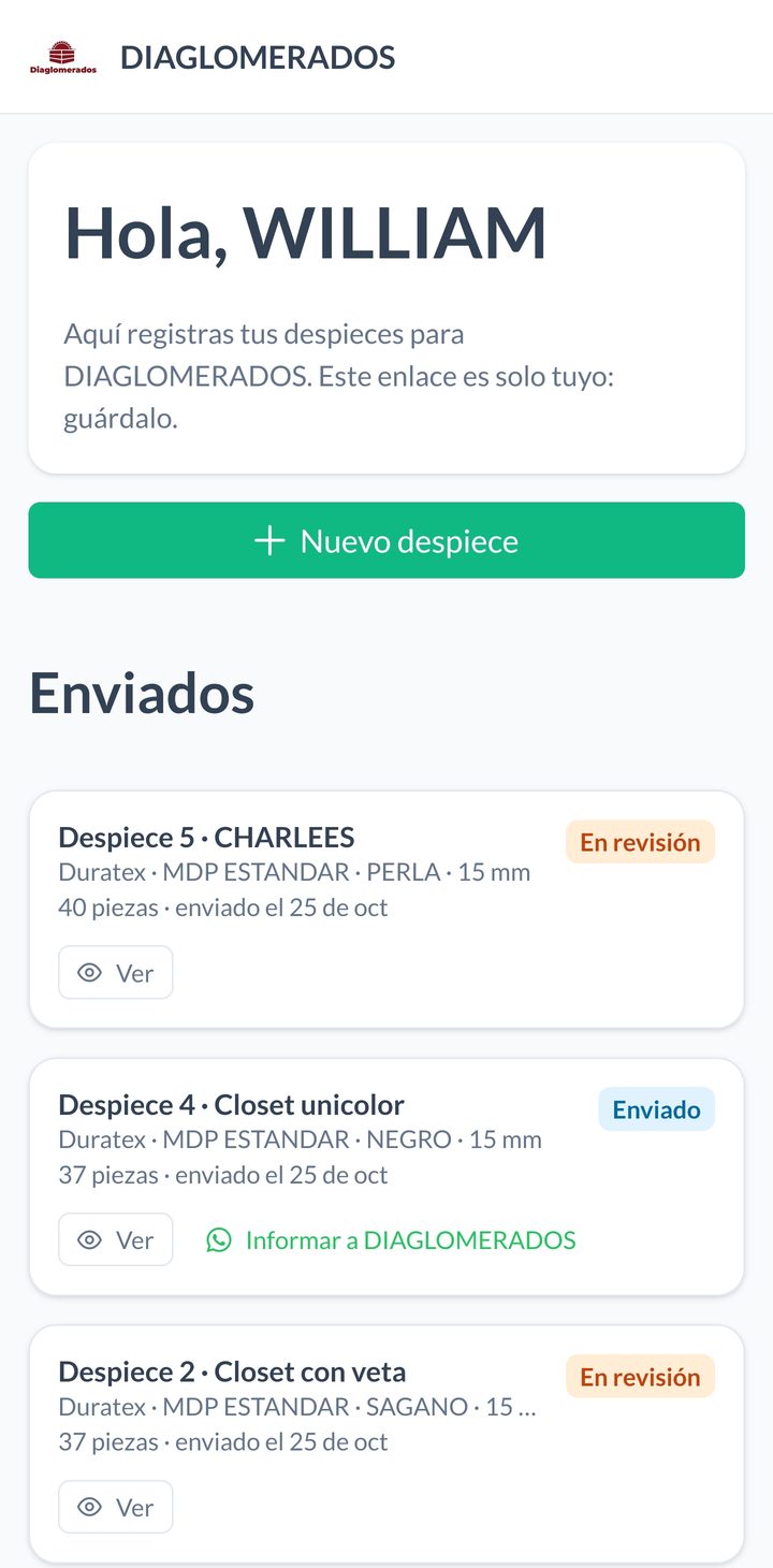 La aplicación en el celular del carpintero: sus despieces y su estado